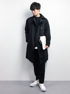 「niko and...（ニコアンド）のアイテム（トレンチコート）」を使った、武井一輝さん（メンズ・173cm）の冬コーディネート