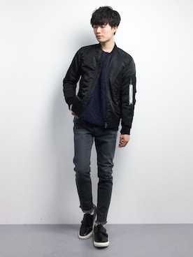 「カットオフ」｜「アイテム（MA-1）」を使った、武井一輝さん（メンズ・173cm）の冬コーディネート