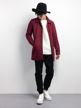 「CASPER JOHN（キャスパージョン）のアイテム（ステンカラーコート）」を使った、武井一輝さん（メンズ・173cm）の冬コーディネート