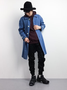 「ワインレッド」｜「アイテム（ステンカラーコート）」を使った、武井一輝さん（メンズ・173cm）の冬コーディネート