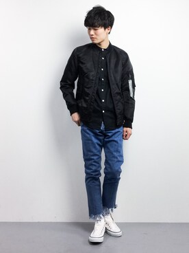 「カットオフ」｜「アイテム（MA-1）」を使った、武井一輝さん（メンズ・173cm）の冬コーディネート