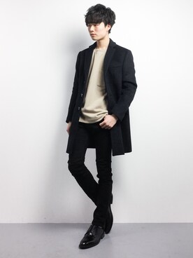 「STUDIOUS（ステュディオス）のアイテム（チェスターコート）」を使った、武井一輝さん（メンズ・173cm）の冬コーディネート