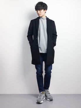 「STUDIOUS（ステュディオス）のアイテム（チェスターコート）」を使った、武井一輝さん（メンズ・173cm）の冬コーディネート