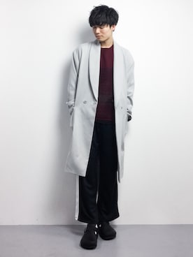 「HARE（ハレ）のアイテム（チェスターコート）」を使った、武井一輝さん（メンズ・173cm）の冬コーディネート