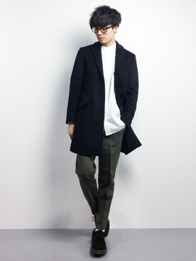 「STUDIOUS（ステュディオス）のアイテム（チェスターコート）」を使った、武井一輝さん（メンズ・173cm）の冬コーディネート