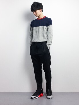 「TOMMY HILFIGER（トミーヒルフィガー）のアイテム（スウェット）」を使った、武井一輝さん（メンズ・173cm）の冬コーディネート