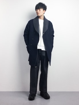 「rehacer（レアセル）のアイテム（トレンチコート）」を使った、武井一輝さん（メンズ・173cm）の冬コーディネート
