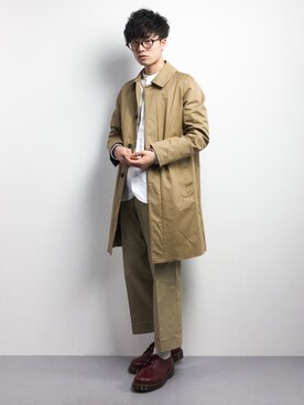 「STUDIOUS（ステュディオス）のアイテム（ステンカラーコート）」を使った、武井一輝さん（メンズ・173cm）の冬コーディネート
