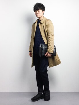 「STUDIOUS（ステュディオス）のアイテム（ステンカラーコート）」を使った、武井一輝さん（メンズ・173cm）の冬コーディネート