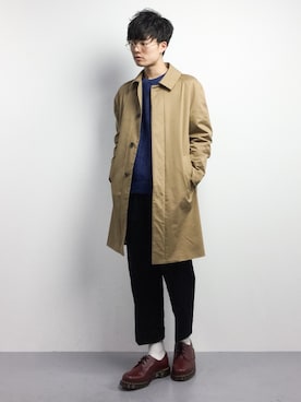 「STUDIOUS（ステュディオス）のアイテム（ステンカラーコート）」を使った、武井一輝さん（メンズ・173cm）の冬コーディネート