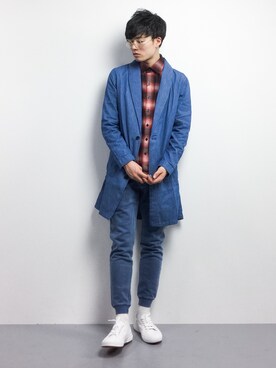 「Denime（ドゥニーム）のアイテム（ステンカラーコート）」を使った、武井一輝さん（メンズ・173cm）の冬コーディネート