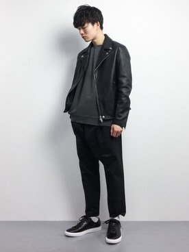 「JOURNAL STANDARD（ジャーナルスタンダード）のアイテム（ライダースジャケット）」を使った、武井一輝さん（メンズ・173cm）の冬コーディネート
