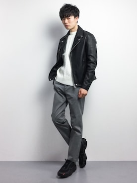「JOURNAL STANDARD（ジャーナルスタンダード）のアイテム（ライダースジャケット）」を使った、武井一輝さん（メンズ・173cm）の冬コーディネート