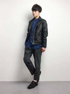「RAGEBLUE（レイジブルー）のアイテム（ライダースジャケット）」を使った、武井一輝さん（メンズ・173cm）の冬コーディネート