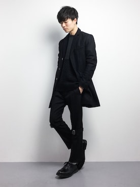 「STUDIOUS（ステュディオス）のアイテム（チェスターコート）」を使った、武井一輝さん（メンズ・173cm）の冬コーディネート