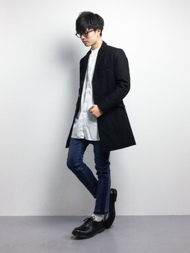 「STUDIOUS（ステュディオス）のアイテム（チェスターコート）」を使った、武井一輝さん（メンズ・173cm）の冬コーディネート