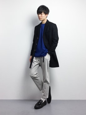 「STUDIOUS（ステュディオス）のアイテム（チェスターコート）」を使った、武井一輝さん（メンズ・173cm）の冬コーディネート
