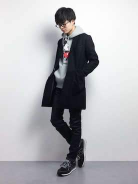「STUDIOUS（ステュディオス）のアイテム（チェスターコート）」を使った、武井一輝さん（メンズ・173cm）の冬コーディネート