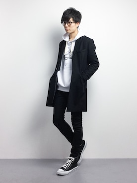「STUDIOUS（ステュディオス）のアイテム（チェスターコート）」を使った、武井一輝さん（メンズ・173cm）の冬コーディネート