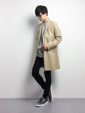 「PUMA」｜「アイテム（チェスターコート）」を使った、武井一輝さん（メンズ・173cm）の冬コーディネート