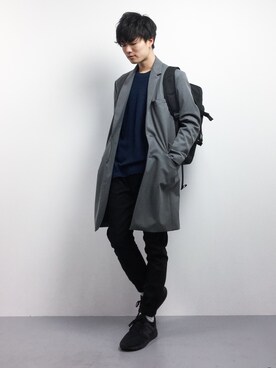 「STUDIOUS（ステュディオス）のアイテム（チェスターコート）」を使った、武井一輝さん（メンズ・173cm）の冬コーディネート