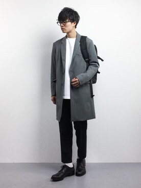 「STUDIOUS（ステュディオス）のアイテム（チェスターコート）」を使った、武井一輝さん（メンズ・173cm）の冬コーディネート