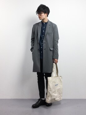 「STUDIOUS（ステュディオス）のアイテム（チェスターコート）」を使った、武井一輝さん（メンズ・173cm）の冬コーディネート