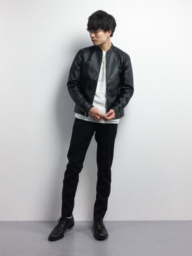 「URBAN RESEARCH Sonny Label（アーバンリサーチサニーレーベル）のアイテム（ライダースジャケット）」を使った、武井一輝さん（メンズ・173cm）の冬コーディネート