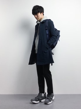 「STUDIOUS（ステュディオス）のアイテム（ステンカラーコート）」を使った、武井一輝さん（メンズ・173cm）の冬コーディネート