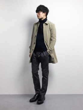 「STUDIOUS（ステュディオス）のアイテム（ステンカラーコート）」を使った、武井一輝さん（メンズ・173cm）の冬コーディネート