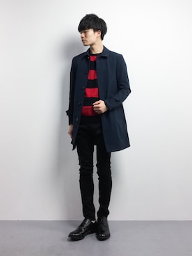 「STUDIOUS（ステュディオス）のアイテム（ステンカラーコート）」を使った、武井一輝さん（メンズ・173cm）の冬コーディネート