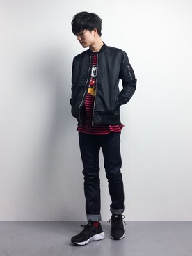 「アイテム（MA-1）」を使った、武井一輝さん（メンズ・173cm）の冬コーディネート