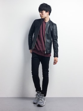 「STUDIOUS（ステュディオス）のアイテム（ライダースジャケット）」を使った、武井一輝さん（メンズ・173cm）の冬コーディネート