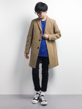 「BEAMS（ビームス）のアイテム（チェスターコート）」を使った、武井一輝さん（メンズ・173cm）の冬コーディネート