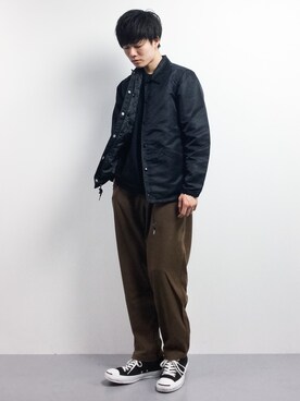 「JUNRED（ジュンレッド）の【ゆったり暖かい】ウォームクロスワイドテーパードパンツ（その他パンツ）」を使った、武井一輝さん（メンズ・173cm）の冬コーディネート