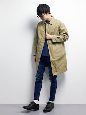 「クラッシュデニム」｜「アイテム（ステンカラーコート）」を使った、武井一輝さん（メンズ・173cm）の春コーディネート