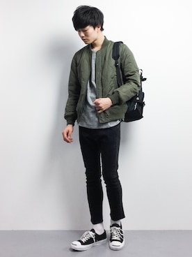 「Champion（チャンピオン）のアイテム（バッグ）」を使った、武井一輝さん（メンズ・173cm）の春コーディネート