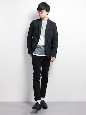 「jiggys shop（ジギーズショップ）のアイテム（チェスターコート）」を使った、武井一輝さん（メンズ・173cm）の春コーディネート