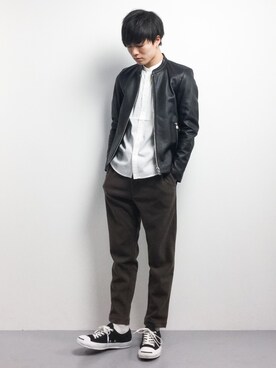 「STUDIOUS（ステュディオス）のアイテム（ライダースジャケット）」を使った、武井一輝さん（メンズ・173cm）の春コーディネート