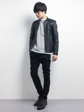 「STUDIOUS（ステュディオス）のアイテム（ライダースジャケット）」を使った、武井一輝さん（メンズ・173cm）の春コーディネート