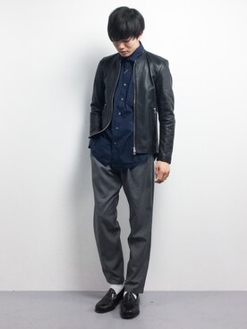 「STUDIOUS（ステュディオス）のアイテム（ライダースジャケット）」を使った、武井一輝さん（メンズ・173cm）の春コーディネート