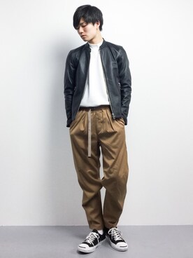 「STUDIOUS（ステュディオス）のアイテム（ライダースジャケット）」を使った、武井一輝さん（メンズ・173cm）の春コーディネート