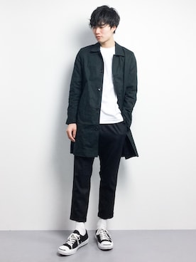 「ZIP FIVE（ジップファイブ）のアイテム（ステンカラーコート）」を使った、武井一輝さん（メンズ・173cm）の春コーディネート