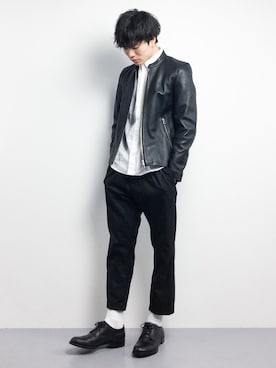 「STUDIOUS（ステュディオス）のアイテム（ライダースジャケット）」を使った、武井一輝さん（メンズ・173cm）の春コーディネート