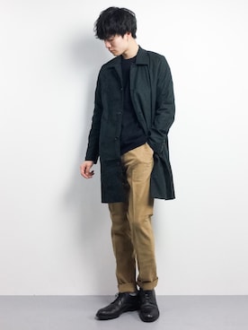 「ZIP FIVE（ジップファイブ）のアイテム（ステンカラーコート）」を使った、武井一輝さん（メンズ・173cm）の春コーディネート