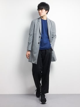「STUDIOUS（ステュディオス）のアイテム（チェスターコート）」を使った、武井一輝さん（メンズ・173cm）の春コーディネート