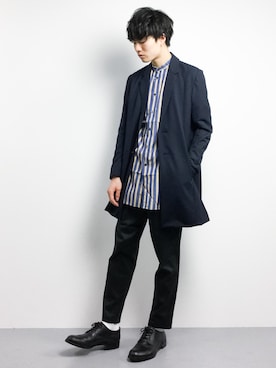 「STUDIOUS（ステュディオス）のアイテム（チェスターコート）」を使った、武井一輝さん（メンズ・173cm）の春コーディネート