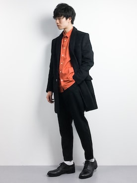 「STUDIOUS（ステュディオス）のアイテム（チェスターコート）」を使った、武井一輝さん（メンズ・173cm）の春コーディネート