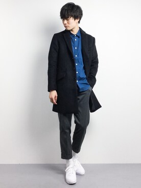 「STUDIOUS（ステュディオス）のアイテム（チェスターコート）」を使った、武井一輝さん（メンズ・173cm）の春コーディネート