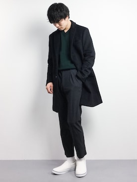 「STUDIOUS（ステュディオス）のアイテム（チェスターコート）」を使った、武井一輝さん（メンズ・173cm）の春コーディネート